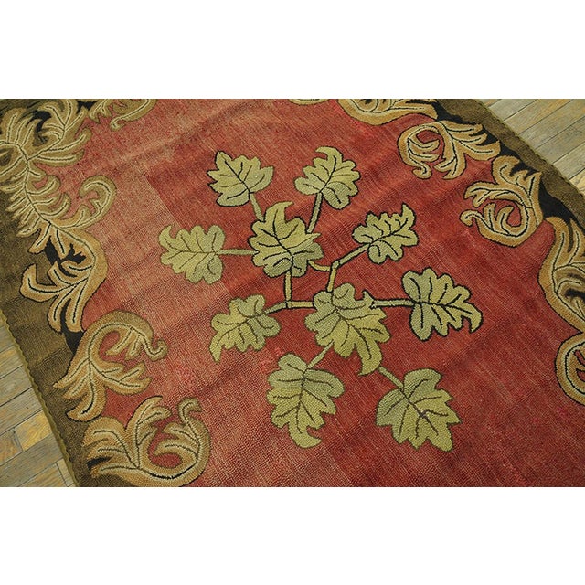 1930s Red Floral Folk Art Antique American Hooked Rug 4' 3" X 6' 9" Handmade Wool Carpet For Sale - Image 4 of 6