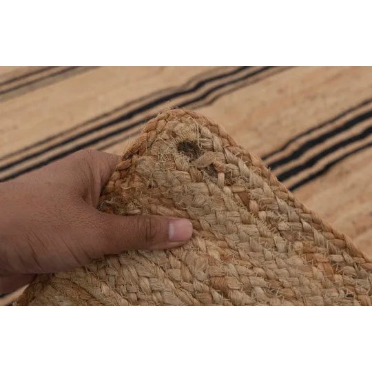 Brass Rectangle Black Stripe Pattern Jute Rug, Boho Jute Rug 12x15 Ft. For Sale - Image 8 of 10