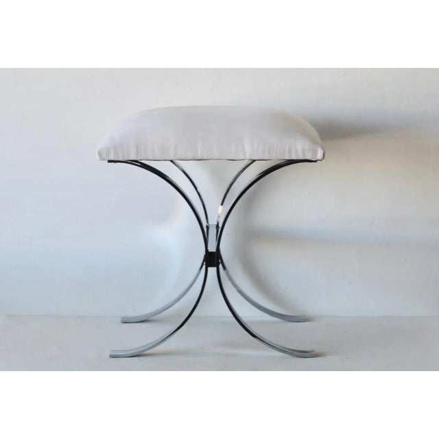 Metal Milo Baughman Style Double C-Base Ottoman Stool For Sale - Image 7 of 11