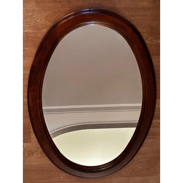 Vintage Oval Mirror in Stained Wood, 1970s For Sale - Image 13 of 17