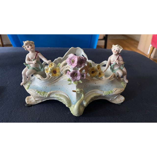 1900 - 1909 Antique Continental Bisque Porcelain Lot — Cherub Jardinière & Centerpiece Bowl, Victorian/Art Nouveau, Set of 2 For Sale - Image 5 of 8
