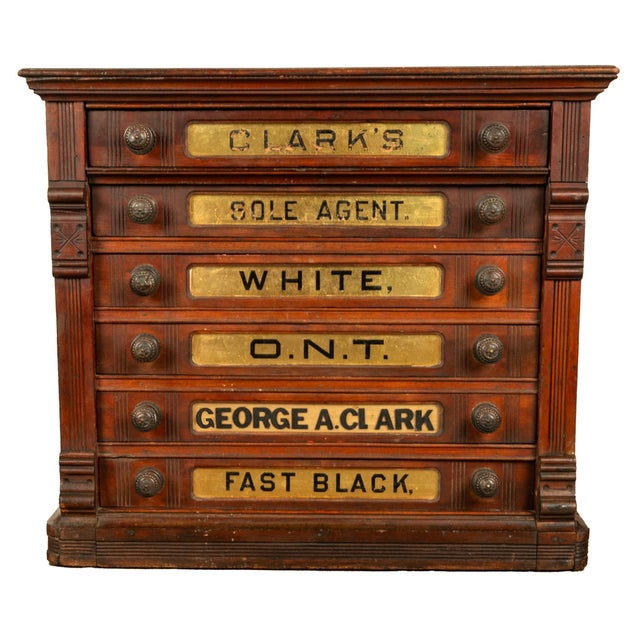 Antique Eastlake Clark's Walnut Mercantile Store Advertising Thread Cabinet 1880 For Sale - Image 17 of 18