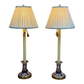 Late 20th Century Frederick Cooper Imari Candlestick Table Lamps, Pair For Sale