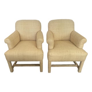 Pair Vintage Natural Raffia Armchairs, 1980s For Sale