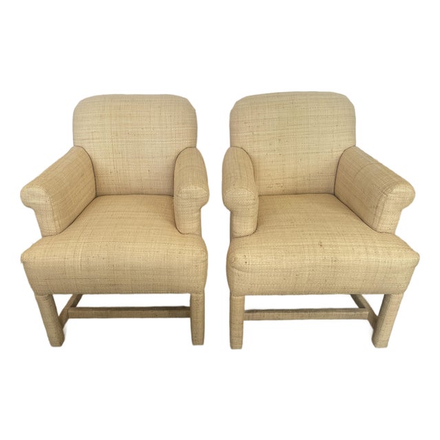 Pair Vintage Natural Raffia Armchairs, 1980s For Sale