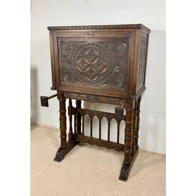 Spanish Highly Carved Wood Cabinet or Bargueño, 20th Century For Sale - Image 6 of 18