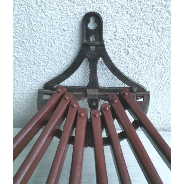 Art Deco Wooden and Wrought Iron Fan-Shaped Towel Rack, 1930s For Sale - Image 6 of 7