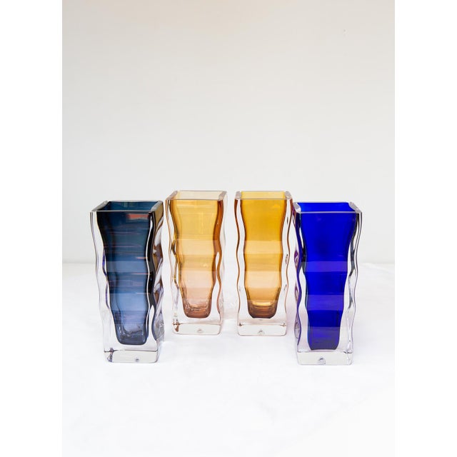 Glass Swedish Glass Vases in Blue and Amber from Orrefors, Set of 4 For Sale - Image 7 of 17