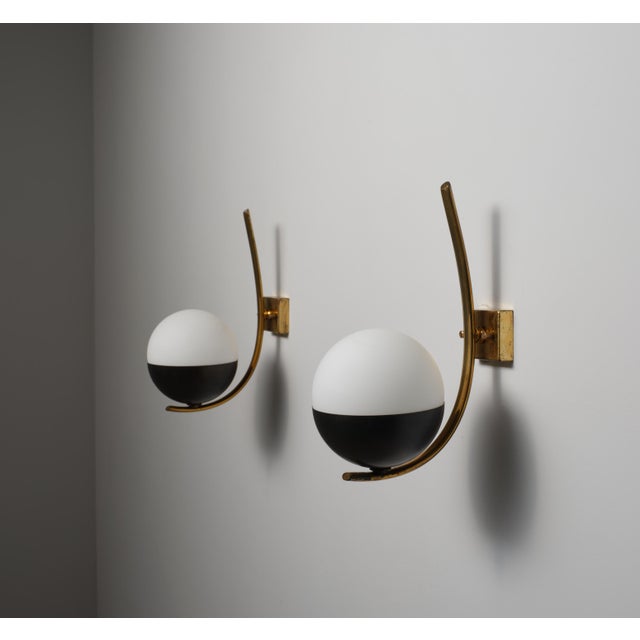 Gold Italian Wall Sconces in Brass and Opaline Glass, 1950s, Set of 2 For Sale - Image 8 of 8