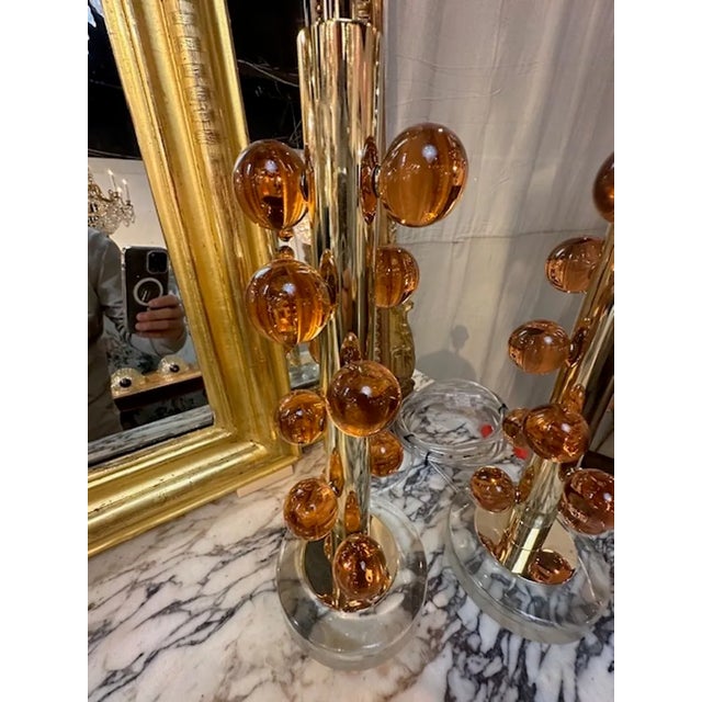 Pair of Modern Murano Peach Ball Form Lamps For Sale - Image 4 of 5