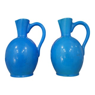 Pair of Charles Catteau for Boch Freres Blue Crackle Vases, Belgian For Sale