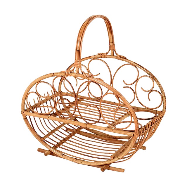 Vintage Bamboo & Rattan Magazine Rack, 1960s For Sale