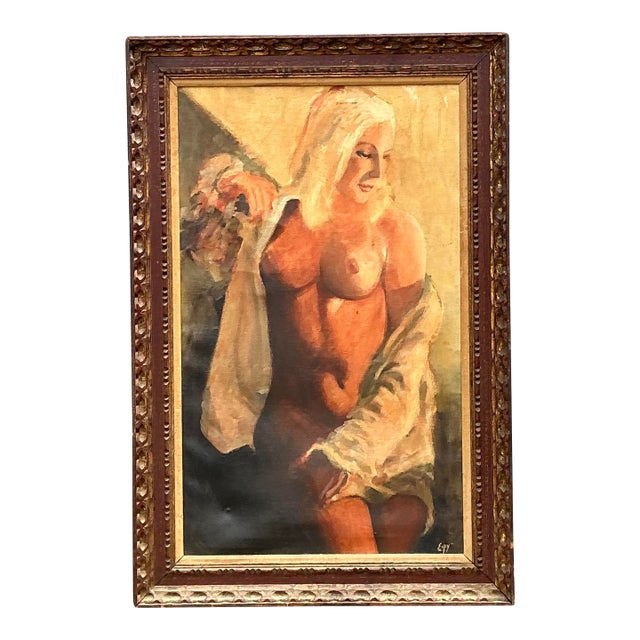 Vintage Original Nude Oil Portrait on Canvas For Sale