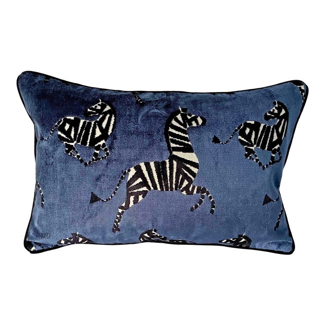 Upscale Sapphire Velvet Zebra Lumbar Pillow Chairish