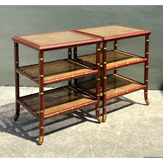 Wood Vintage Gilt Tipped Tri Level Side Tables - A Pair For Sale - Image 7 of 12