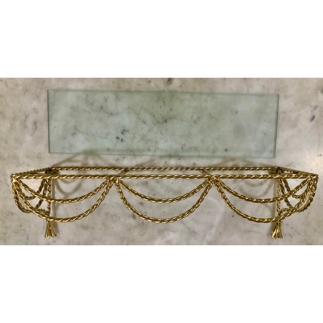 Vintage Solid Brass Tassel Wall Shelf With Glass Top For Sale - Image 9 of 9