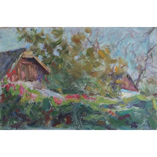 Rural Landscape Oil Painting, Ukrainian Artist, 1980s Soviet Art 39-59 For Sale