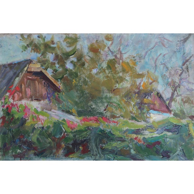 Rural Landscape Oil Painting, Ukrainian Artist, 1980s Soviet Art 39-59 For Sale