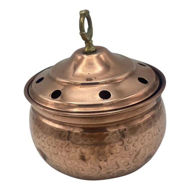 Vintage Copper Perforated Pot With Lid For Sale