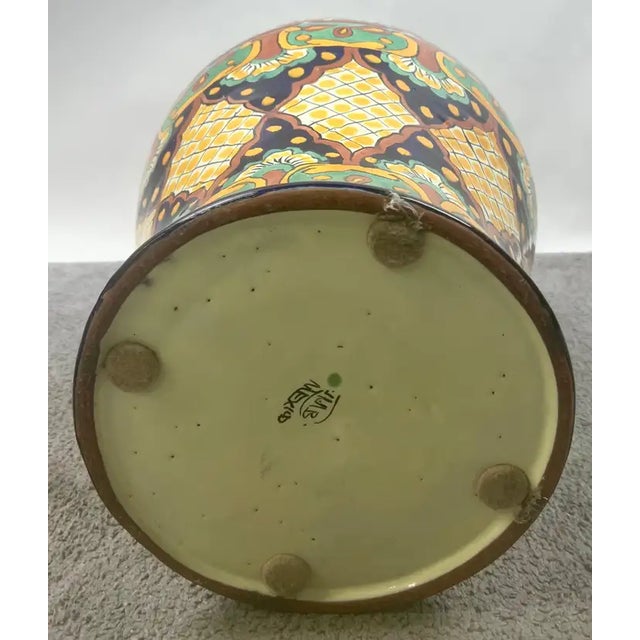 Mexican Talavera Multi-Color Handmade Pottery Lidded Vase or Urn For Sale - Image 13 of 14