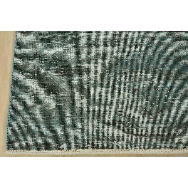 Tabriz Runner 2’5” X 9’6” Blue Wool Vintage Overdyed Hand-Knotted Rug For Sale - Image 10 of 13