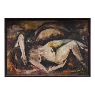 Joseph 'Zef' Clement, Large Expressionistic Nude, Oil on Canvas, 1976 For Sale