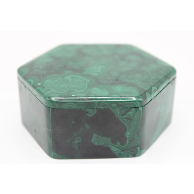 Vintage Hexagonal Genuine Malachite Box For Sale - Image 4 of 10