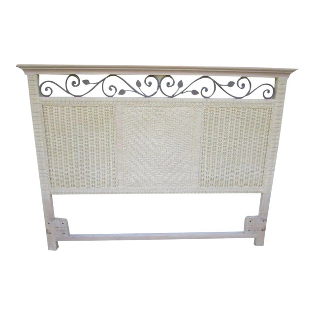 1980s Cottage Style Wicker Cream Full Size Headboard For Sale