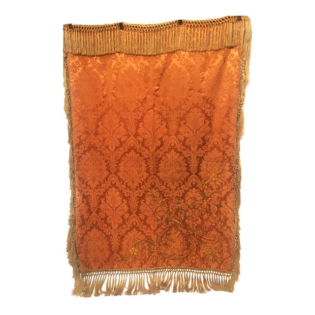 Victorian Silk Damask Piano Scarf With Cut Velvet Flowers & Fringe Trim For Sale