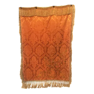 Victorian Silk Damask Piano Scarf With Cut Velvet Flowers & Fringe Trim