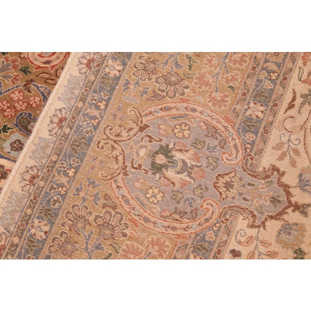 Textile Shabby Chic Medallion 1990's Pak-Persian Beige/Green Wool Rug - 6'1'' X 9'4'' For Sale - Image 7 of 9