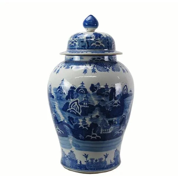 Large Chinese Blue and White Porcelain Ginger Jar With Hand Painted Scenery For Sale - Image 11 of 11