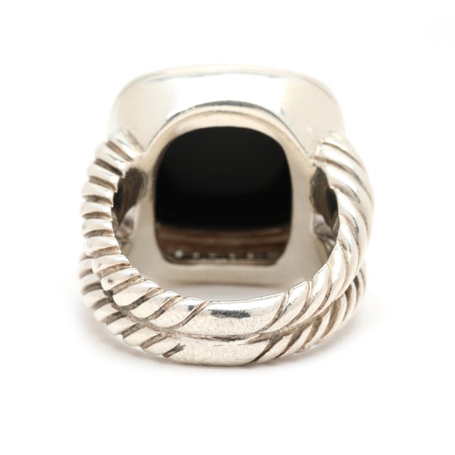 Modern David Yurman Diamond and Black Onyx Statement Ring, Sterling Silver, Size 6.5 For Sale - Image 3 of 7