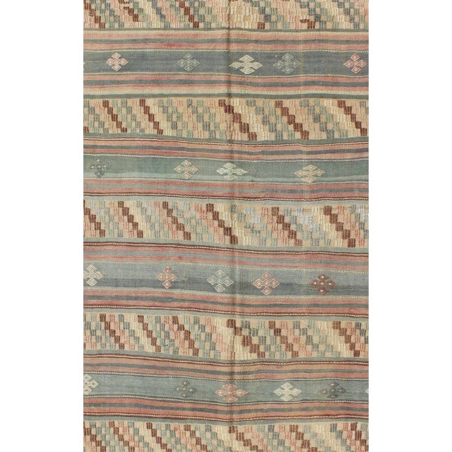 Vintage Turkish Kilim With Stripped Embroidery in Multi Warm Butter and Green For Sale - Image 4 of 13
