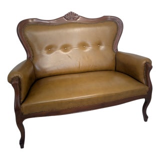 Chippendale Leather Two-Seater Sofa, 1960s For Sale