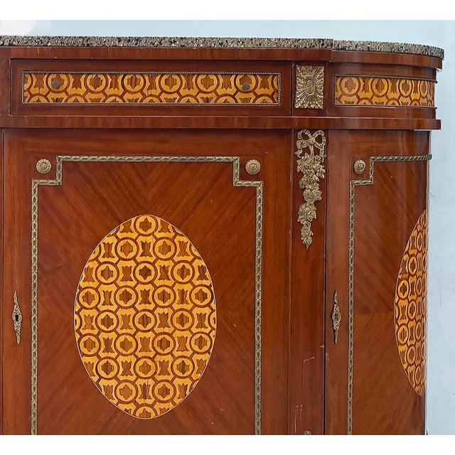 Late 20th Century Marquetry Sideboard French, Granite, Inlay, Bronze Mounts and Feet For Sale In Miami - Image 6 of 12