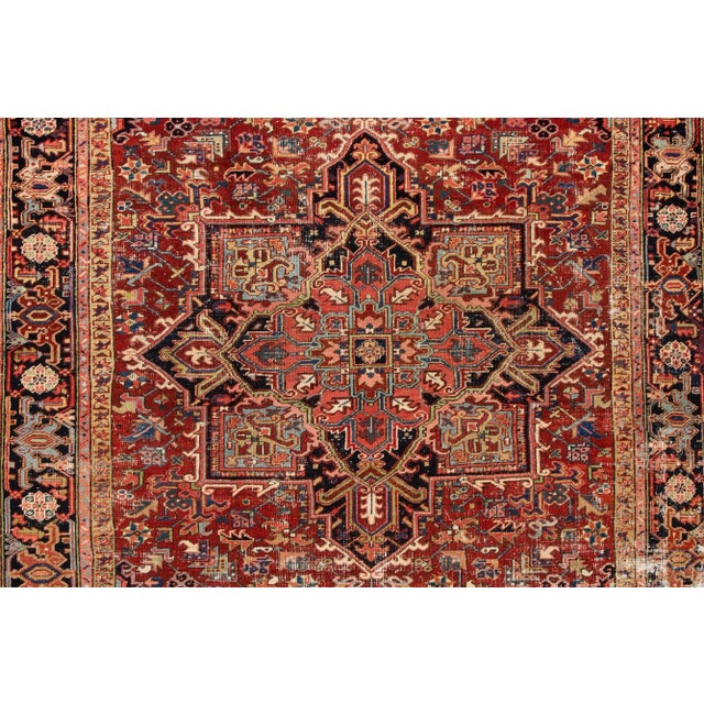 Early 20th Century Antique Distressed Persian Heriz Wool Rug For Sale In New York - Image 6 of 11