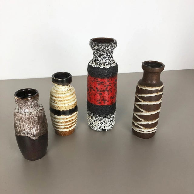 Vintage Multicolor Fat Lava Pottery Vases by Scheurich, Germany, Set of 4 For Sale - Image 3 of 18