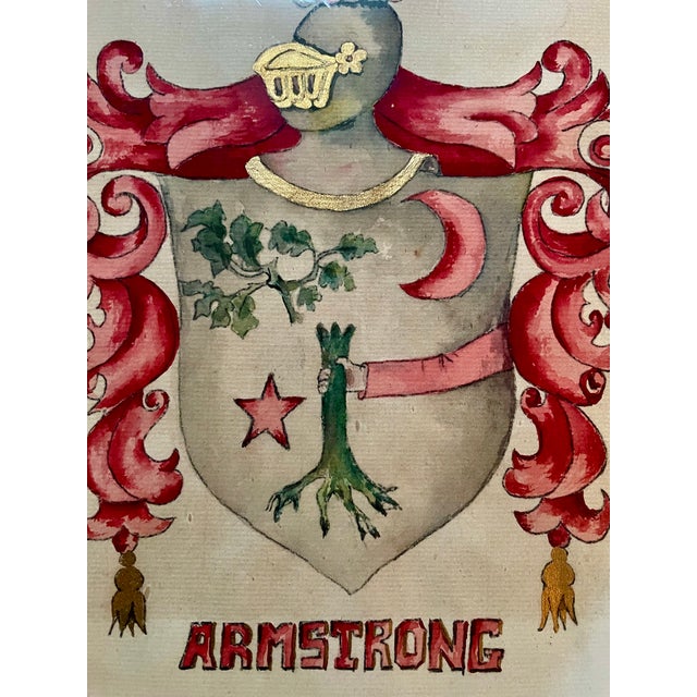 Late 19th Century "Armstrong" Coat of Arms Hand Painted, Antique Frame