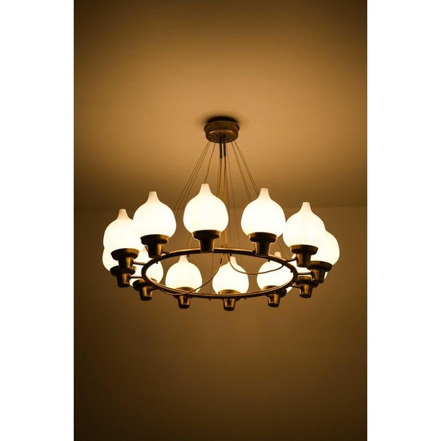 1940s Scandinavian Modern Hanging Lamp in Brass and Opaline Glass by Hans Bergström, 1940s For Sale - Image 5 of 13