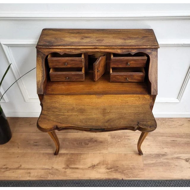 Brown French Slant Front Secretaire in Walnut, 1960s For Sale - Image 8 of 9