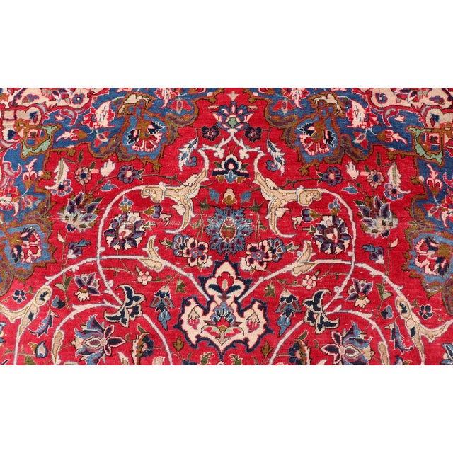 Red Vintage Persian Isfahan Rug With Red Field and Ivory Medallion Design For Sale - Image 8 of 13