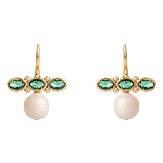 Royal Emerald Pearl Drop Earrings, A Pair For Sale
