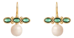 Royal Emerald Pearl Drop Earrings, A Pair