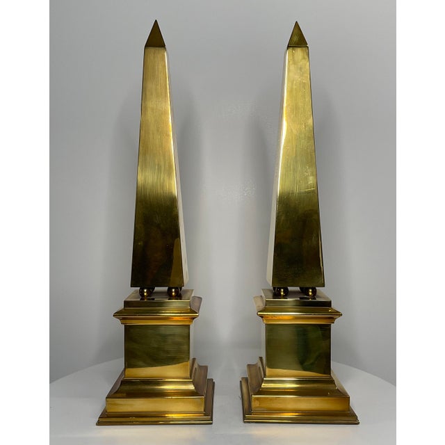 Pair of 1980s Polished Brass Obelisks For Sale In Houston - Image 6 of 10