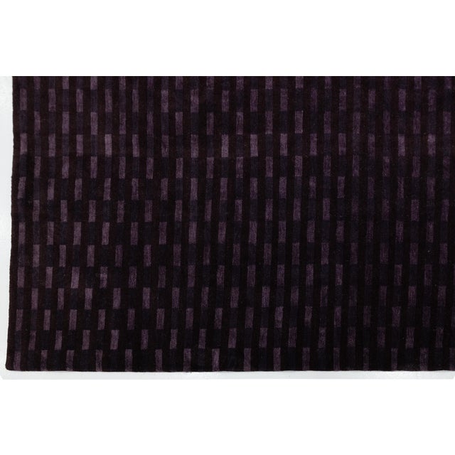 Modern Tibetan Wool and Silk Rug in Deep Plum, Minimalist Geometric Design For Sale - Image 9 of 10