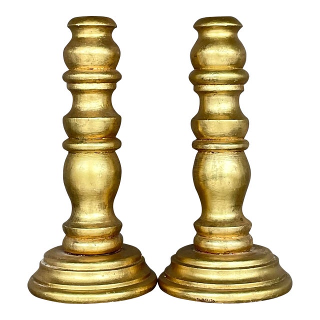 Vintage Gilt Turned Wood Candlesticks a Pair Chairish
