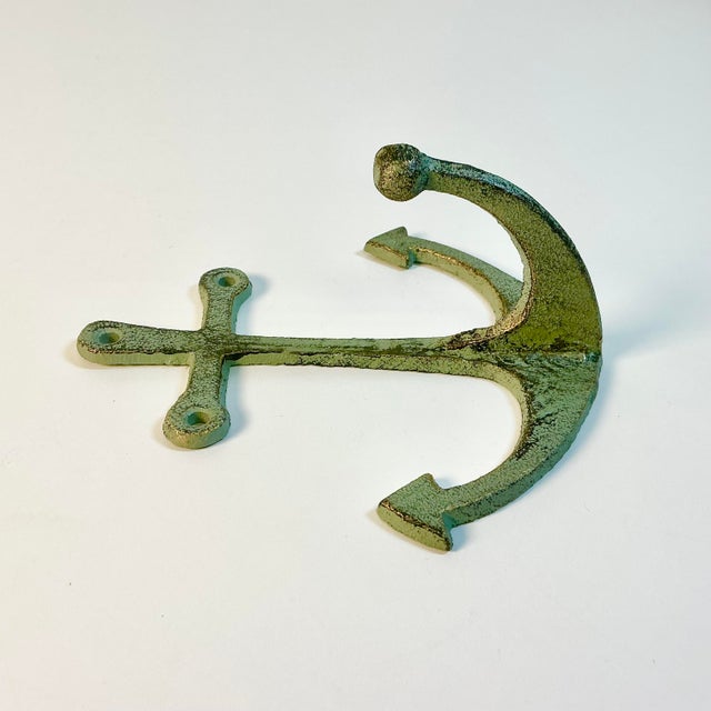 1970s 1970s Vintage Nautical Coastal Arts & Crafts Cast Iron Anchor Wall Hook For Sale - Image 5 of 11