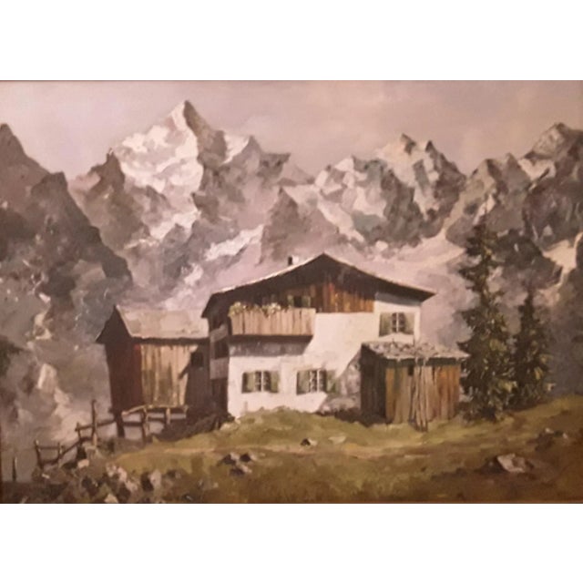 H Roegner, Mountain Hut with Alpine Panorama, 1946, Large Oil on Canvas, Framed For Sale - Image 9 of 9