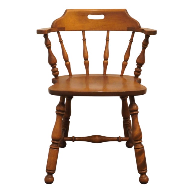 Ethan Allen Heirloom Nutmeg Maple Colonial Early American Pub Style Dining Arm Chair 10-6031 For Sale